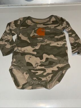 Carhartt Green and Khaki Camo Long-Sleeve Baby One-Piece